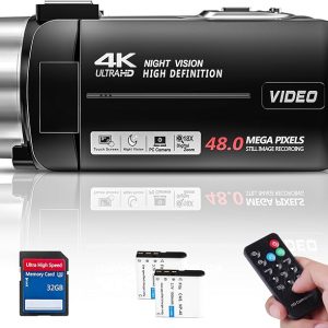 4K Video Camera Camcorder 48MP 30FPS with IR Night Vision,18X Digital Zoom Camera Recorder 3.0" LCD Touch Screen Vlogging Camera for YouTube with Remote Controller, 2 Batteries, 32GB SD Card